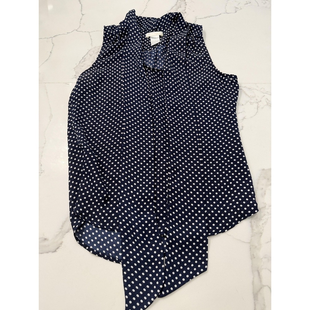 A'GACI Blouse Womens Small Blue Polka Dot Sleeveless Button V Neck Top